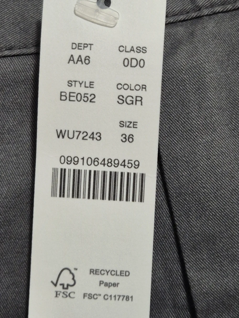 NWT J. Crew Men's Gray Flat Front Chino Short..Size:36